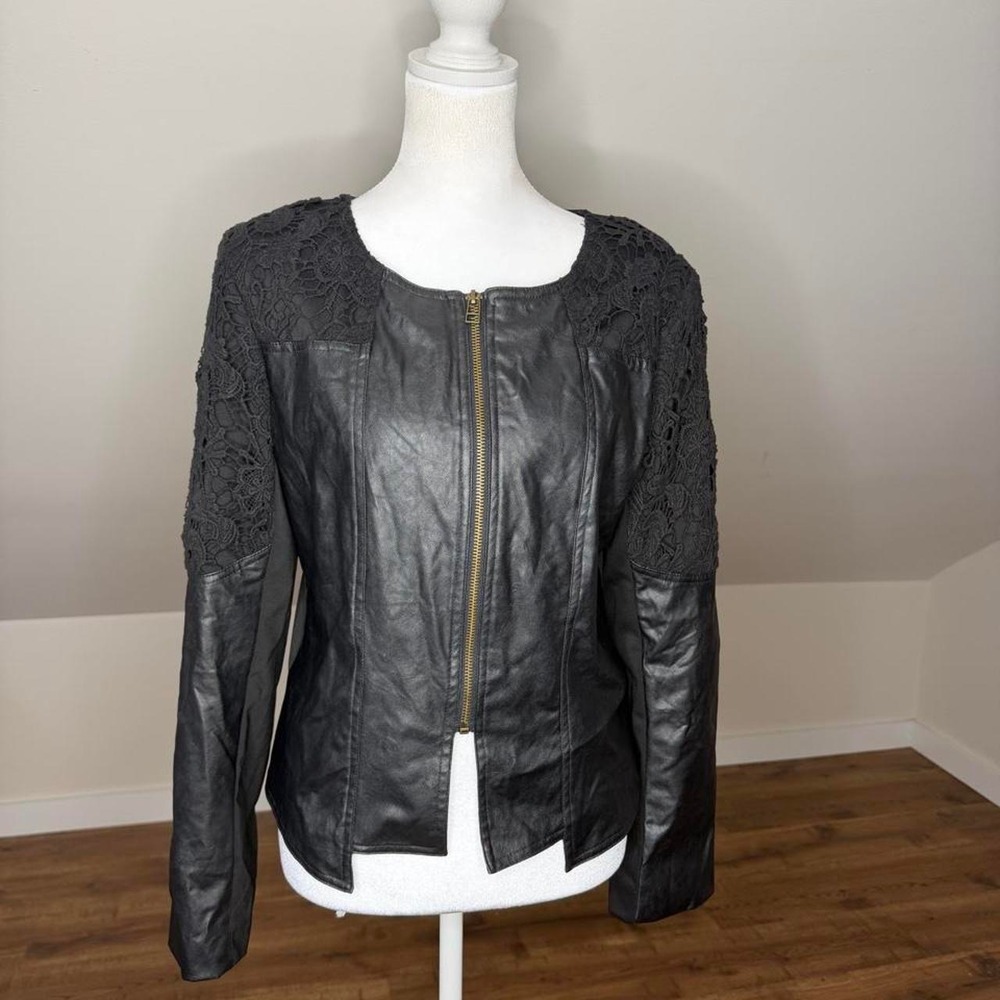 WISH Faux Leather Lace Moto Jacket Gothic Witchy Grunge Dark Romantic